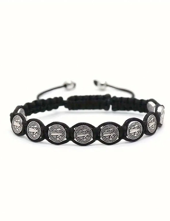 Bracciale intrecciato a mano nero e argento