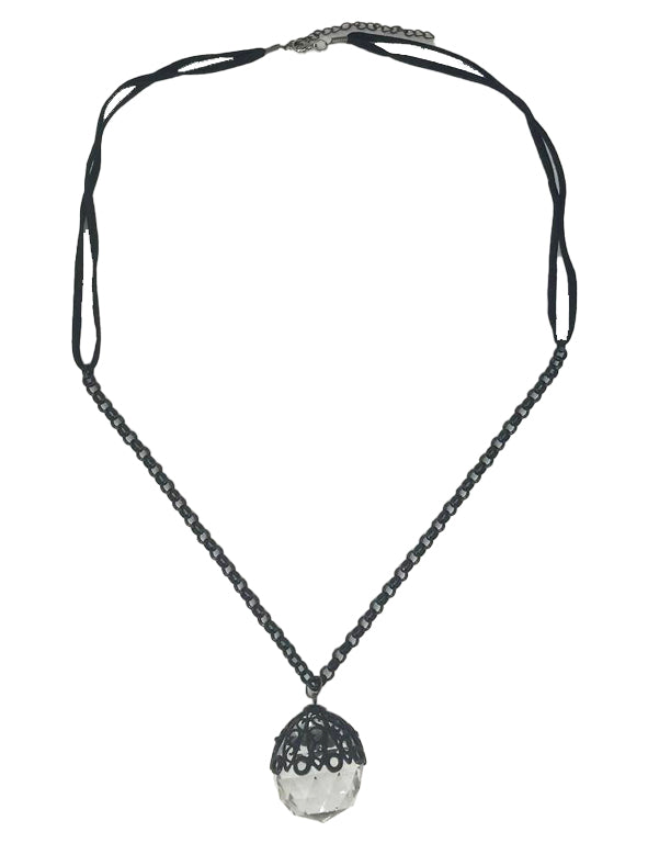 Collana nera con grande sfera di cristallo