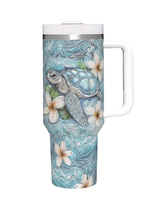 MUG termico in acciaio inossidabile 1183 ml con coperchio e manico – Tartaruga Marina