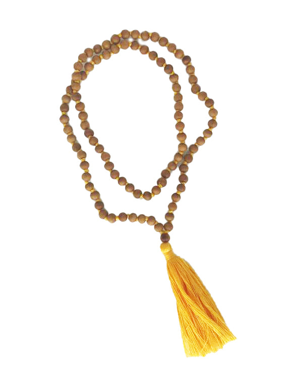 Mala in legno naturale con nappa gialla