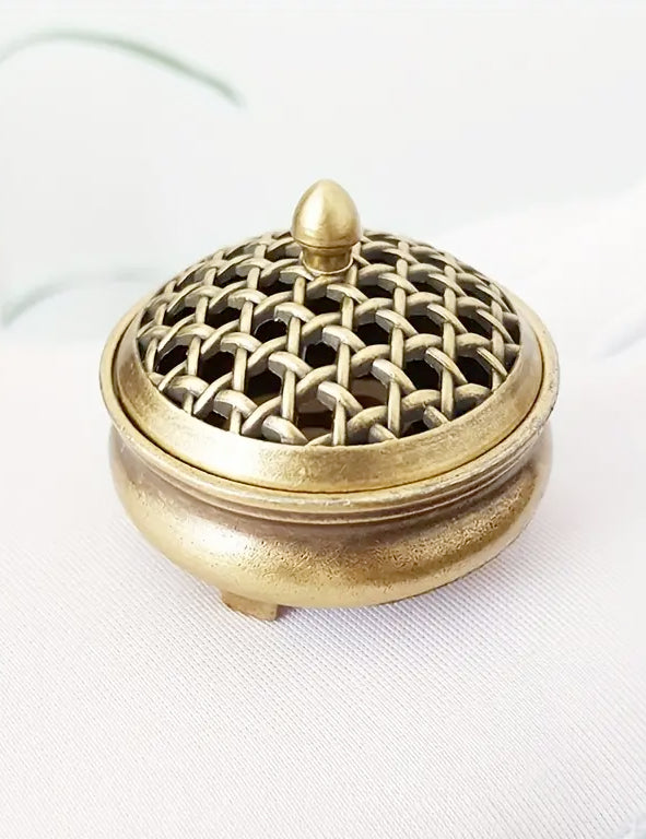Porta incenso con coperchio traforato ottone