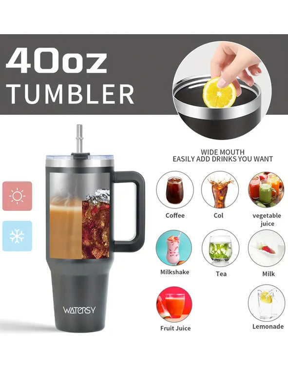 Tumbler termico in acciaio inossidabile con manico e cannuccia – 887 ml