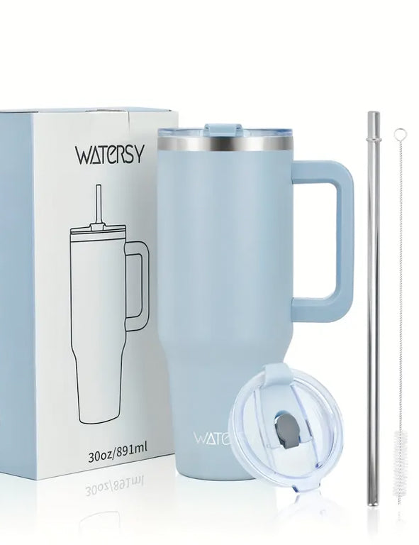 Tumbler termico in acciaio inossidabile con manico e cannuccia – 887 ml