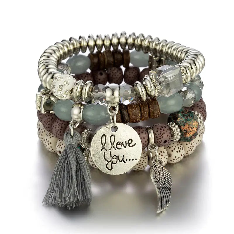 Bracciale Boho 4 fili - Ala grigio