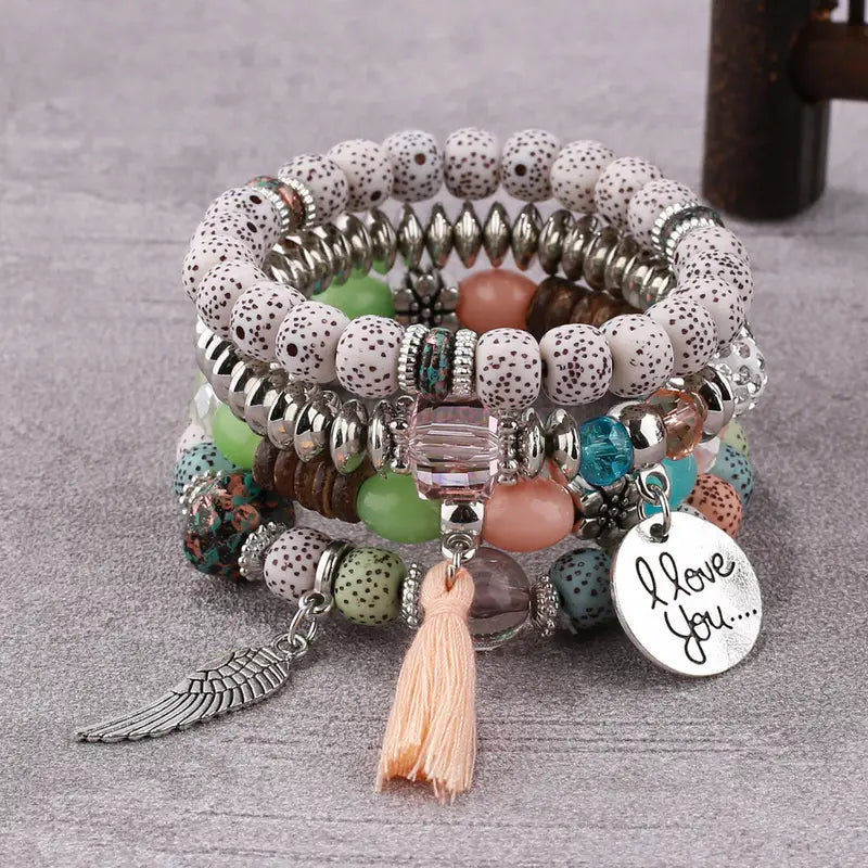 Bracciale Boho 4 fili - Ala rosa
