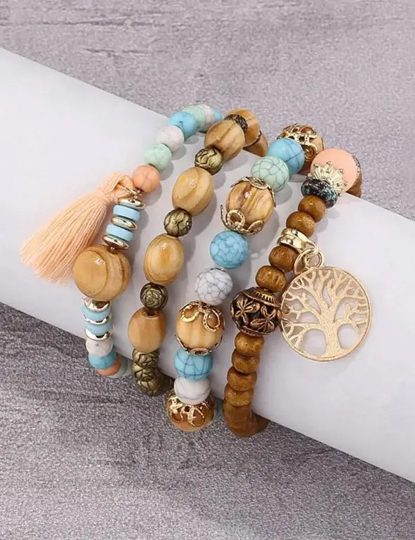 Bracciale Boho 4 fili - Albero della Vita rosa