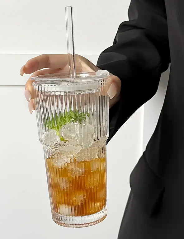 Mug in vetro con cannuccia - 600 ml