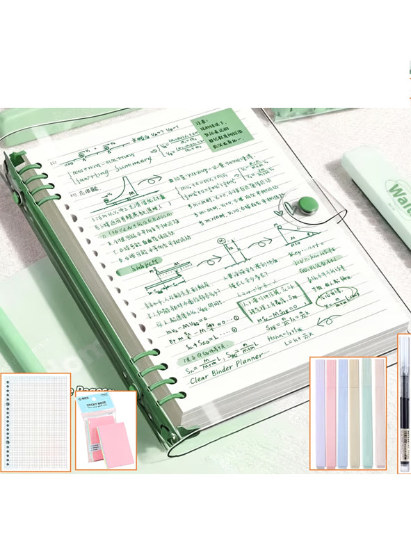 Quaderno A5 Trasparente con Rilegatura ad Anelli – Set Completo con 240 Pagine e Accessori