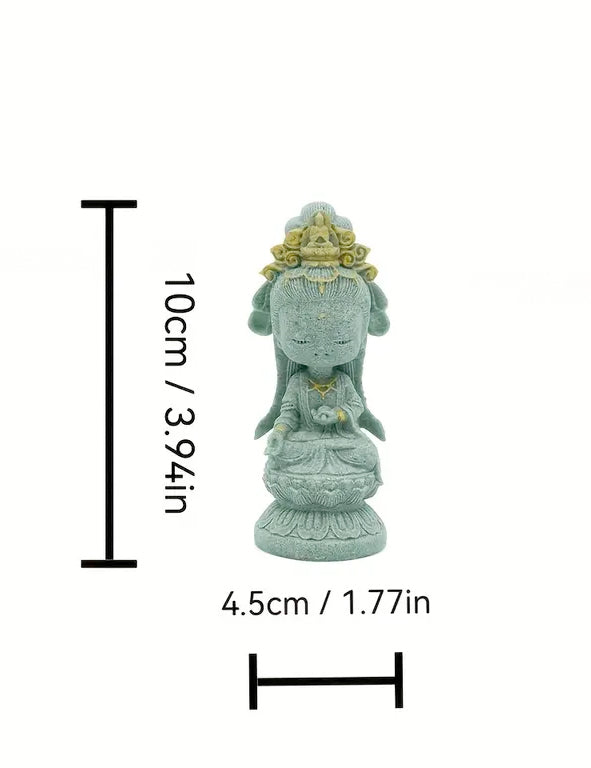 Statua resina grigia e foglia oro - Quan Yin