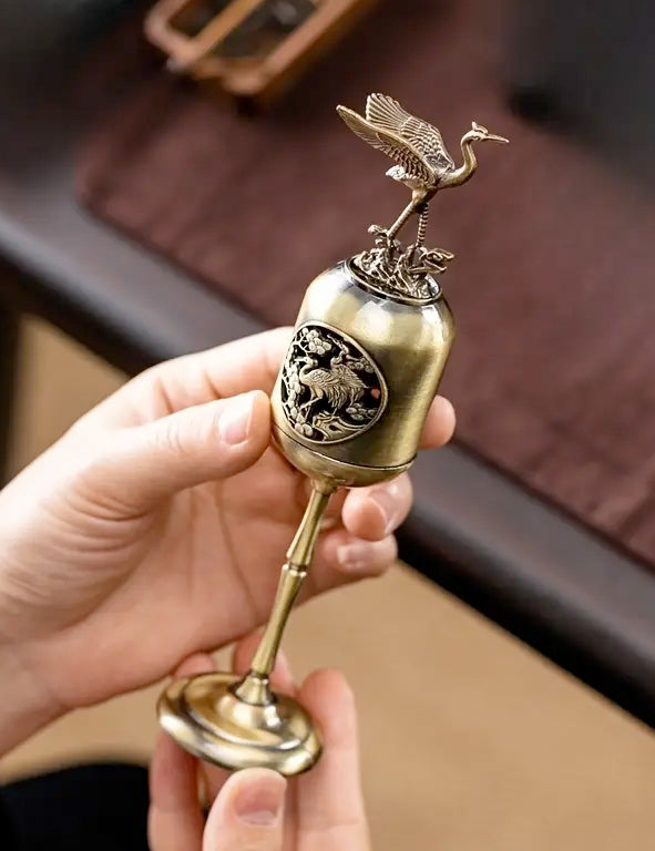 Brucia incenso con coperchio a forma di gru