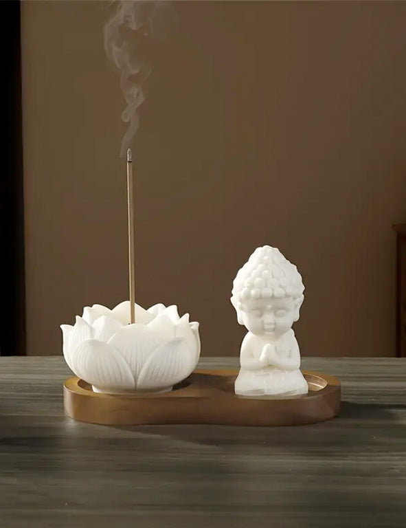 Decorazione resina e legno - Buddha baby portaincenso