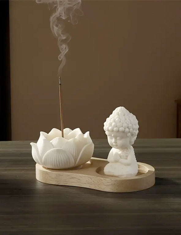 Decorazione resina e legno - Buddha baby portaincenso