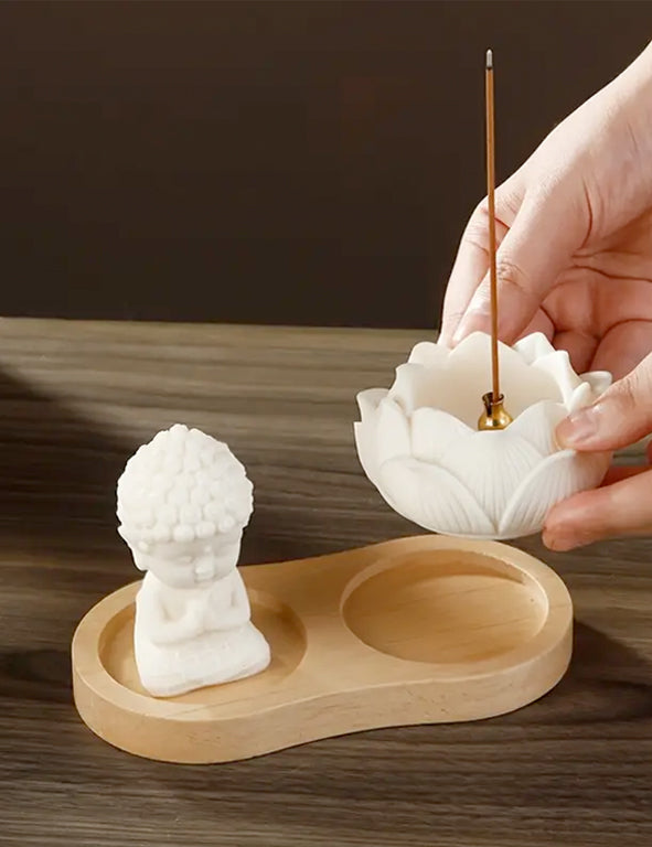 Decorazione resina e legno - Buddha baby portaincenso