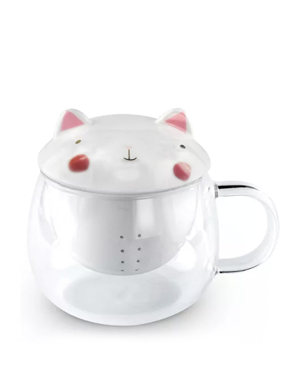 Tazza in ceramica e vetro e infusore per te - gatto