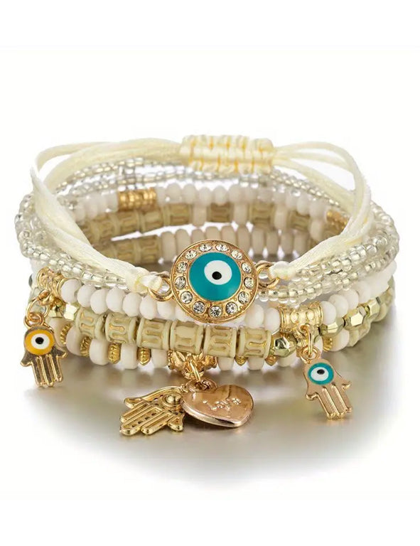 Bracciale Boho 6 fili - Mano di Fatima bianco