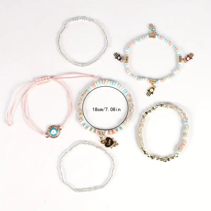 Bracciale Boho 6 fili - Mano di Fatima bianco