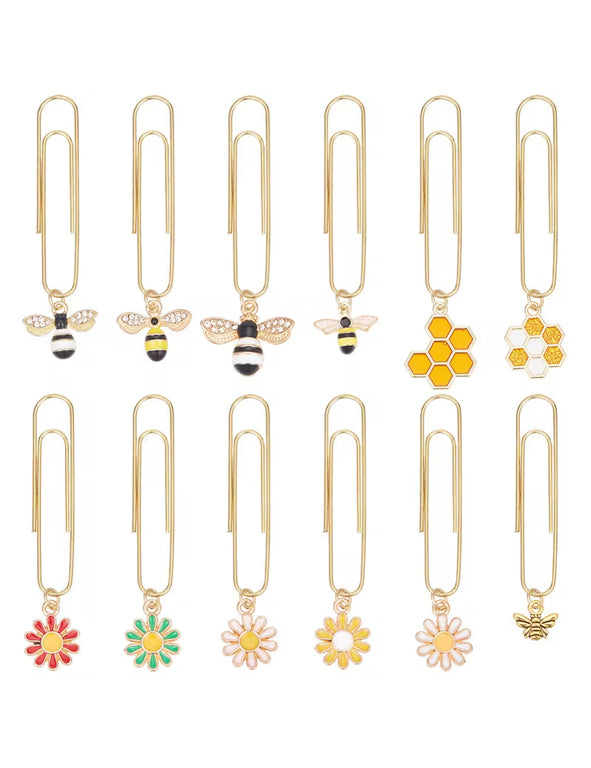 Fermaglio Segnalibro Lungo con Api e Fiori – Clip Decorativa Dorata