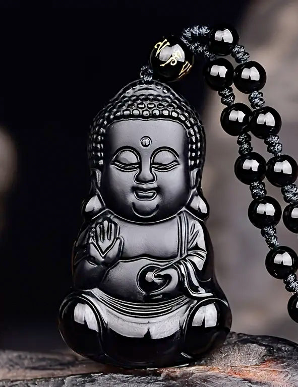 Collana con pendente Buddha in ossidiana
