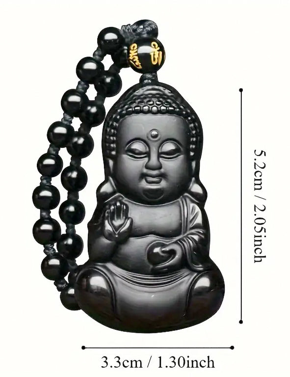 Collana con pendente Buddha in ossidiana