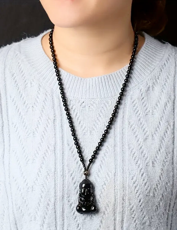 Collana con pendente Buddha in ossidiana