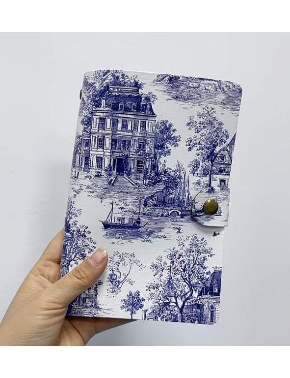 Quaderno con copertina artistica blu e bianca – Diario ad Anelli per Journaling, Scrittura e Creatività
