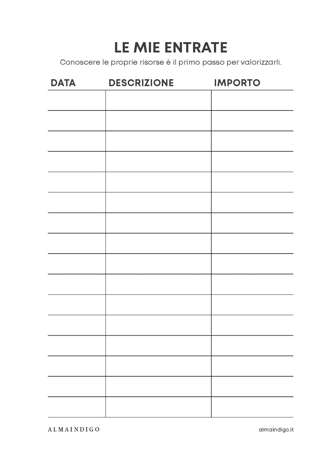 Interno planner - Le mie entrate