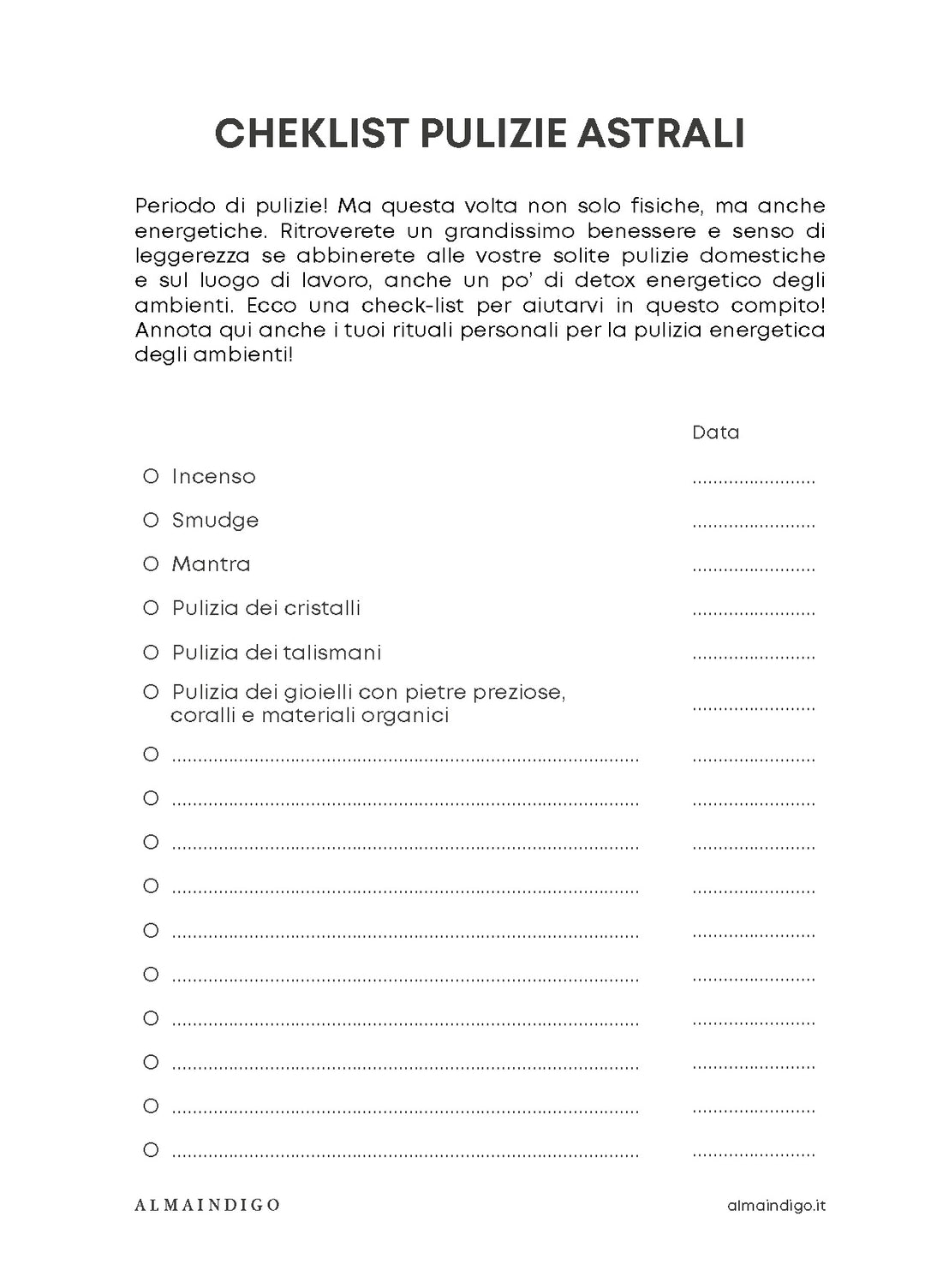 Interno planner - Cheklist delle pulizie Astrali